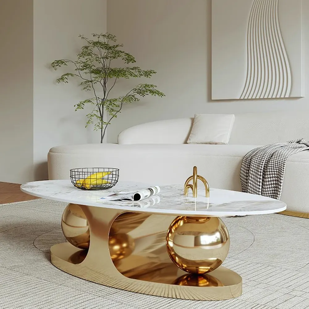 Sofa set furniture living room modern coffee table luxury metal small round coffee table for villa