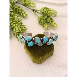 Bobby Johnson Mine 8 Turquoise & Sterling <b>Silver</b> Fashion <b>Cuff</b> <b>Bracelet</b> with Cluster Design - Product Image 1