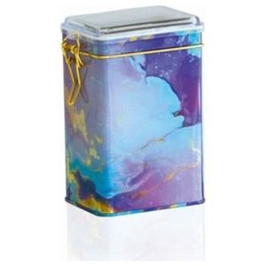 Caja de Metal Rectangular con Cierre de Alambre de 1L con Tapa Textura Mármol Rosa y Dorado Transparente 75x100x150mm - Product Image 3