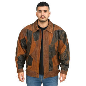 Chaqueta clásica de retazos de cuero para hombre, ropa informal moderna, abrigo cálido de motorista de invierno para moda al aire libre - Product Image 1