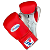 Profesyonel Kırmızı Galibiyetli Yetişkin Bağcıklı Boks Eldivenleri Hakiki Deri Kick Boks Antrenman Sparring Şok Emici Nefes Alabilen