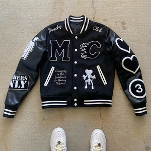 Patch Embroidery <b>Men</b> College Custom Baseball <b>Bomber</b> Letterman Crop Leather Sleeve <b>Varsity</b> <b>Jacket</b> College Baseball <b>jacket</b> for <b>men</b> - Product Image 1