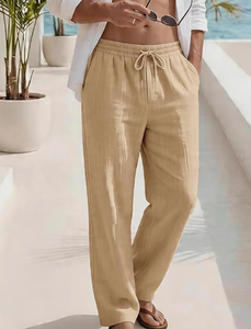 Men <b>Linen</b> Casual Straight Leg <b>Pants</b> <b>Drawstring</b> Waist Loose Fit Lightweight Summer Lounge Trousers Men s Summer Trousers - Product Image 1
