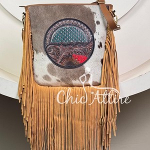 Premium Quality Hand Tooled Leather Fringe Crossbody Bags Large Capacity Genuine Cowhide Leather Shoulder Handbags for Women's - Product Image 1