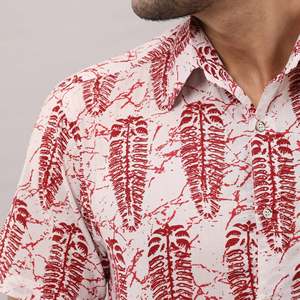 100% Cotton Casual Red <b>Shirt</b> for Men Ethnic Floral Motifs <b>Button</b>-Up Collar Breathable Poplin Linen Fabric Size 6XL Denim Woven - Product Image 6