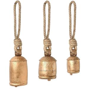 Unique Style Metal Cow Bells Antique Gold Finished Rustic <b>Theme</b> Jute Rope Hanging Bells <b>Christmas</b> Decor Handicrafts - Product Image 2