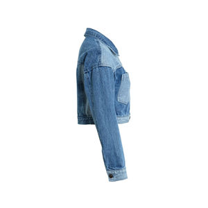 Veste en jean décontractée pour femmes 2025, coupe courte, blocs de couleur, avec impression de logo personnalisé, respirante, manches longues, veste en jean pour femmes - Product Image 3