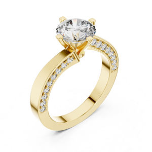 แหวนหยดน้ำเพชรทรงกลมสีเหลืองทอง 14K สำหรับผู้หญิง |   เครื่องประดับเจ้าสาว |   เพชรที่เพาะเลี้ยงใหม่ - Product Image 4