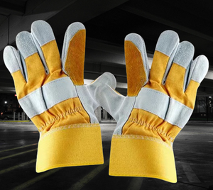 Guantes de trabajo de construcción de grado industrial de alta calidad de doble capa de cuero de vaca dividido diseño de tela trasera completa antiimpacto - Product Image 1