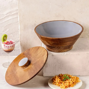 Cuenco de madera ecológico clásico para servir con tapa para restaurante de hotel en casa suministrado a granel a precio muy bajo por HHO - Product Image 1