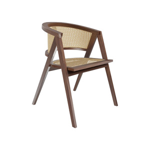 Silla de comedor nórdica minimalista con marco de madera y mimbre natural tejido para comedor moderno refinado - Product Image 1