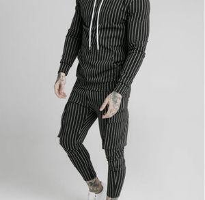 Ensemble de costume de sport décontracté 2 pièces pour homme coupe ajustée Sweat-shirt rayé personnalisé Pantalon long respirant pour Streetwear Printed Technics - Product Image 3