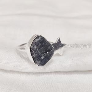 Joyería de piedra áspera Anillo para mujer Tanzanita natural Piedra preciosa cruda Diciembre Piedra natal Estrella Anillo ajustable Anillo de plata esterlina 925 - Product Image 3
