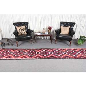 Alfombra Kilim clásica turca Vintage rojo Beige 2,4 X 11.9ft patrón rectangular técnica de tejido plano látex de lana para habitaciones grandes - Product Image 2