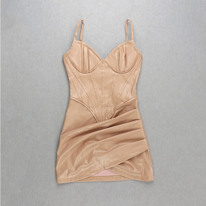 Robe Mini Bodycon Femme pour Soirée, Tissu Satiné Populaire, Bretelles Fines en PU, Taille Naturelle – Collection Automne - Product Image 1