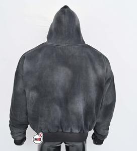 Personalizado de alta calidad Streetwear Unisex Heavyweight Blank Sun Faded Cotton Plain No Strings Hoodie Sudadera con capucha desgastada para hombres - Product Image 4