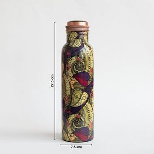 Designer copper <b>water</b> <b>bottle</b> with floral printed work pattern for ecofriendly sustainable and traditional hydration experience - Product Image 6