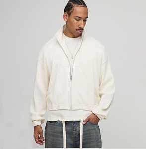 Sweat-shirt à capuche zippé en crème premium pour homme, veste streetwear surdimensionnée, polaire doux, style décontracté quotidien - Product Image 1