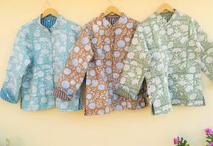 Chaqueta acolchada de Tela con estampado de bloques indios, Kimono corto Reversible para mujer, chaquetas de abrigo de flores de nuevo estilo - Product Image 6