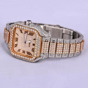 Reloj de diamante de acero inoxidable Moissanite Números romanos Pantalla cuadrada 41mm Esfera analógica Ventana de vidrio con diseño de encanto - Product Image 3