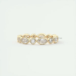 2.10 TC มาร์คีส์แหวนแต่งงานโมอิสและกลมตัดเพชรโมอิสใน14K ตัวเรือนทองคำสีเหลืองล้วนแหวนซ้อนสำหรับผู้หญิง - Product Image 4