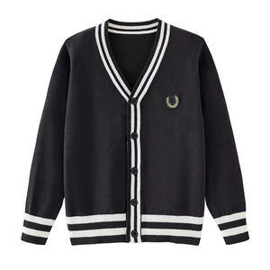 Suéter Cárdigan de Lana con Cuello en V para Hombre, Logotipo Personalizado, Jacquard a Rayas, Tejido con Bordado - Product Image 3