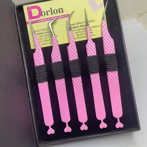 Pinzas de pestañas con agarre de diamante Pinzas de pestañas recubiertas de color rosa Logotipo privado Forma de L C Pinzas de extensión de pestañas de volumen Curvo - Product Image 1