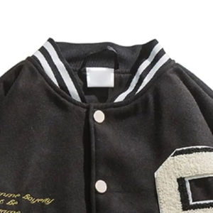 แจ็คเก็ตเบสบอลสไตล์ไฮสตรีทสีดำขาว แจ็คเก็ตเลตเตอร์แมนทรงบอมเบอร์ พร้อมเสื้อเจอร์ซีย์ทรงสปอร์ต ทรงหลวม สวมใส่สบาย เหมาะสำหรับฤดูหนาว - Product Image 2