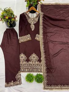 ชุดเย็บปักถักร้อยหนักด้านล่าง kurta และชุด dupatta เย็บอย่างเต็มที่พร้อมที่จะสวมใส่คอลเลกชัน - Product Image 3