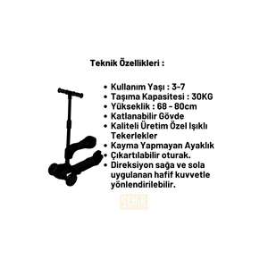 Trottinette pour enfants unisexe à 3 roues avec lumières LED, klaxons, siège réglable en hauteur, design pliable, pour les enfants de 3 à 7 ans - Product Image 2