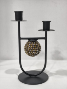 Portavelas giratorio único en metal negro con forma de globo redondo para sala de estar o dormitorio - Product Image 3