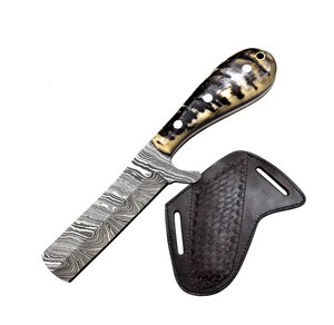 Couteau de boucher en acier Damas de qualité industrielle OEM, manche en corne de bœuf, lame pleine, couteau de chasse et de camping, étui pour crêpes - Product Image 5