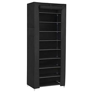 Étagère à chaussures en acier multi-niveaux <span class=keywords><strong>Songmics</strong></span> pour 27 paires de chaussures, organisateur de rangement sur pied, grande capacité, 58 x 28 x 160 cm, noir - Product Image 1