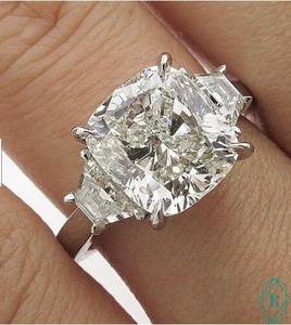4.00CT <b>Cushion</b> Cut Moissanite VVS Clarity Prong Setting Three Stone Engagement <b>Ring</b> 10K White Gold Fine Jewelry for Women's - Product Image 1