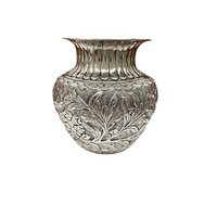 Nouveauté : Kalash en laiton indien de petite taille, design traditionnel sculpté, plaqué argent, pour la décoration de la maison et les mariages