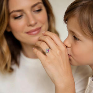 Jeulia Custom Mother-Child Heart <b>Ring</b> with Gold Plated Stainless Steel and Birthstone Engraving - Product Image 3