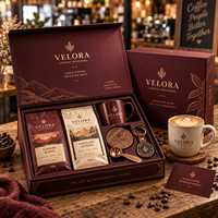 Coffret cadeau de café AT PACK avec sacs de café personnalisés, tasse, porte-clés, aimant de réfrigérateur et emballage haut de gamme pour les torréfacteurs