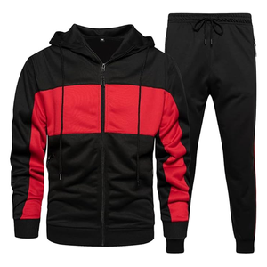 Ensemble jogging 2 pièces pour homme, sweat-shirt et pantalon de survêtement en coton 100% à blocs de couleur, manches longues, pull-over, séchage rapide pour l'hiver - Product Image 1