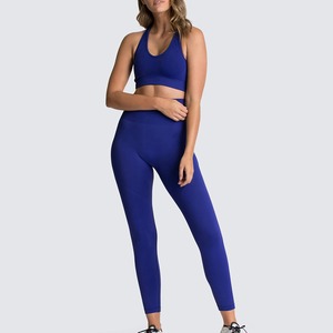 Ensemble de yoga fitness sans couture pour femmes, automne, respirant, confortable, soutien-gorge de sport, leggings, devant léger, vêtements de sport doux - Product Image 1