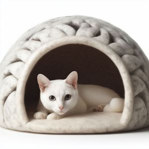 Blissful Cat Cave-Escondite de lana de tamaño pequeño Premium Lujoso Animal Patrón de rayas Cama para mascotas para tu amigo felino - Product Image 1