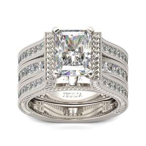 Ensemble de bague de fiançailles classique en diamant taille princesse sertie en argent 925 avec diamants de laboratoire pour femmes - Product Image 3