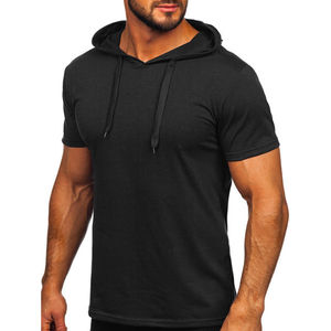Alta calidad logotipo personalizado al por mayor camiseta para hombre de manga corta con capucha de algodón suave bolsillo Hip Hop Sudadera con capucha - Product Image 2