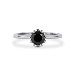 Bague de fiançailles en diamant noir solitaire taille ronde pour femme - Product Image 1