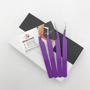 Juego de pinzas para pestañas de acero inoxidable de alta calidad superventas Color púrpura probado a mano volumen sólido pestañas acero sostenible - Product Image 3