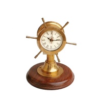 Horloge de station météo nautique antique décorative, horloge en laiton faite à la main sur base en bois, vente en gros