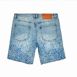 Fabricant de construction Shorts en jean de haute qualité pour hommes Streetwear personnalisé Distressed Rhinestone Shorts d'été en jean pour hommes - Product Image 2
