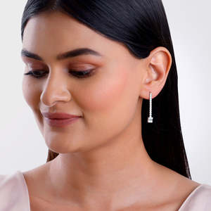 ต่างหูแฟชั่นหยดน้ำสีเงินแวววาว - Product Image 2