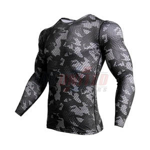 T-shirt de compression haute qualité pour homme, coupe ajustée, col rond, respirant, séchage rapide, anti-plis, en Spandex/Nylon, manches longues, rehausse la silhouette - Product Image 1