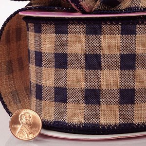 Floral Gingham Burlap <b>Ribbon</b> Satin Polyester Wired for Decoration for Birthday Halloween Wedding Christmas Hanukkah Easter - Product Image 2