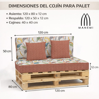 Juego de Cojines para Sofá de Jardín Manemi con Diseño de Follaje, 120x80 + 120x50 cm, Resistentes al Agua, Extraíbles y Lavables a Máquina